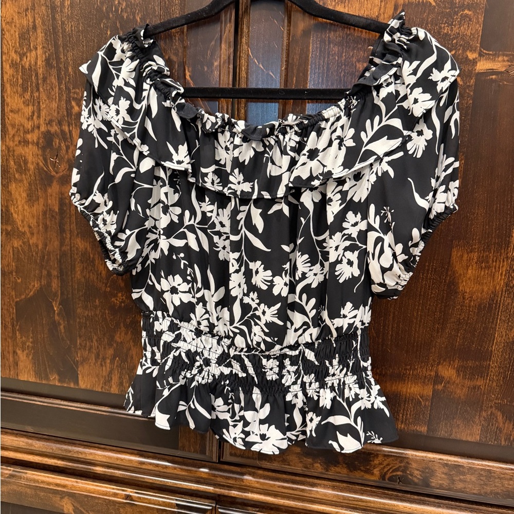 Express Black and White Floral Blouse